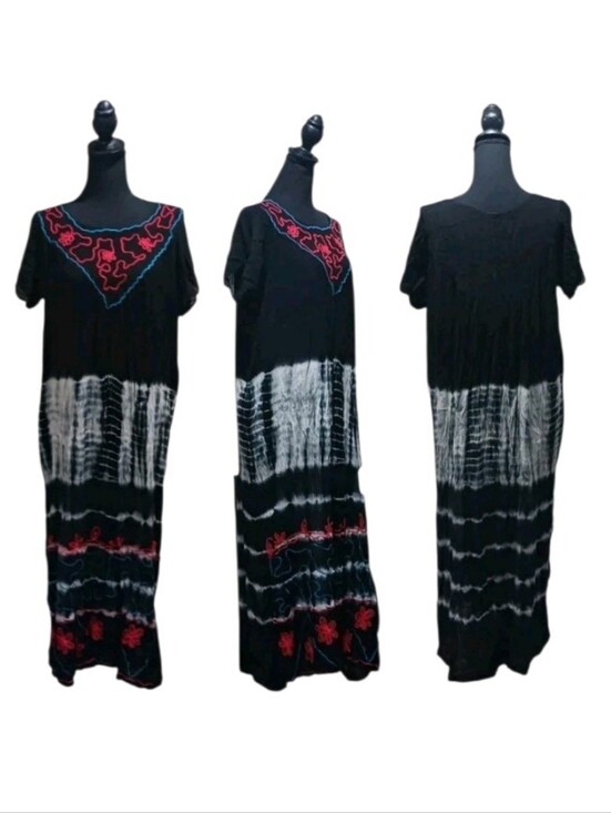 Seven Islands Dresses & Skirts - Seven Islands Embroidered Tie Dye Crinkle Rayon Maxi Dress Muu Muu